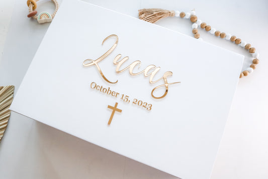 Baptism Magnetic Gift Box With 3D Acrylic Name | First Holy Communion | Christening